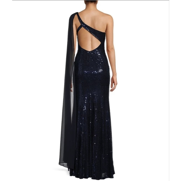 City Studio Sequin One Shoulder Fit and Flare Long Dress - Picture 2 of 3